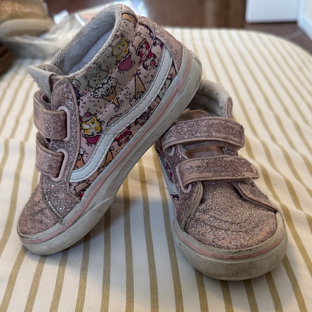 Vans Girl Sk8 High Top Vans Pink Glitter Ice Cream Shoes Size 8.5